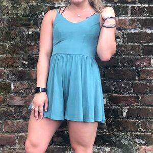 Teal Sleeveless V-Neck Romper